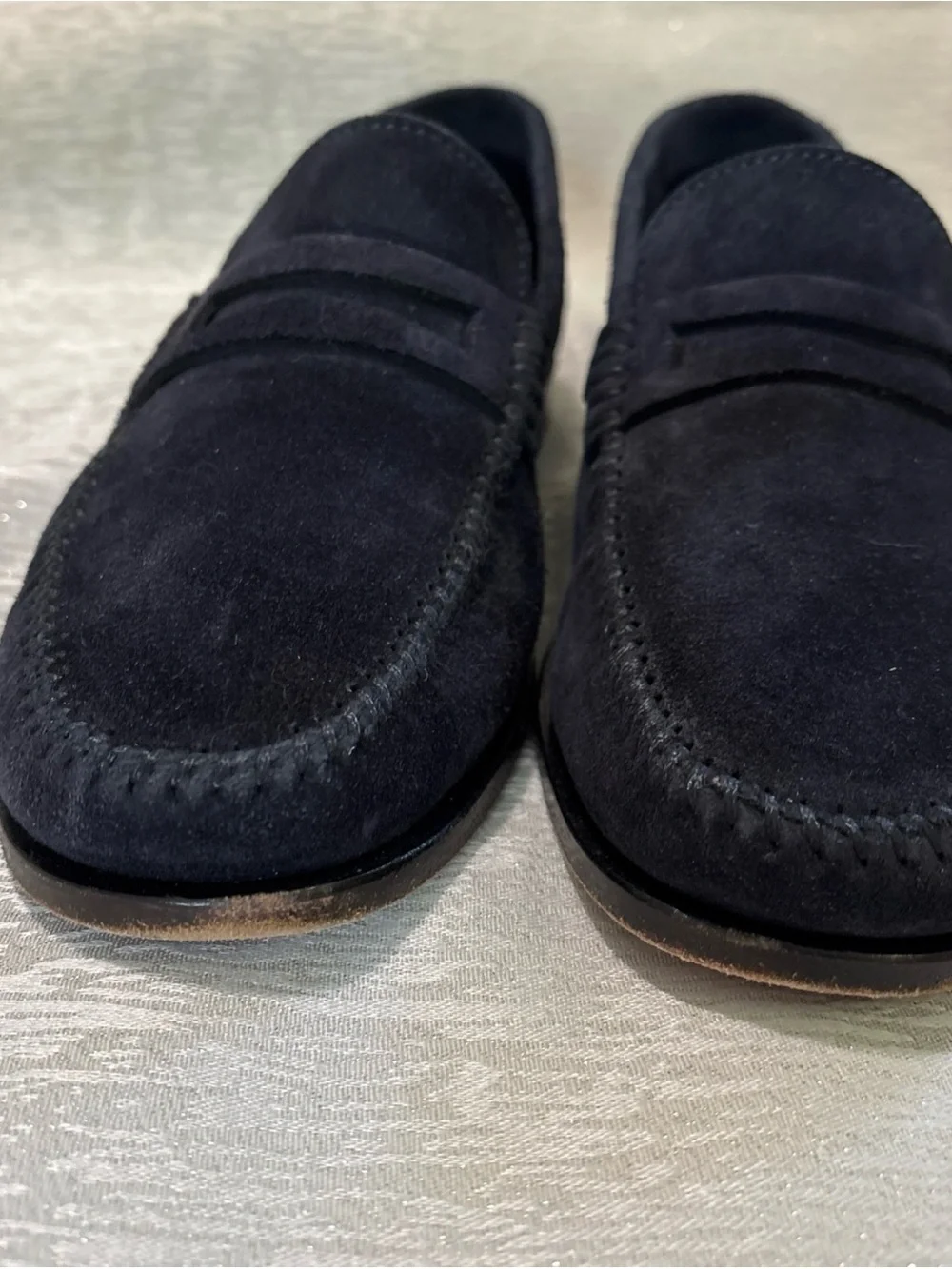 Santoni Men's Dark Navy Suede Penny Loafers Sz 10D